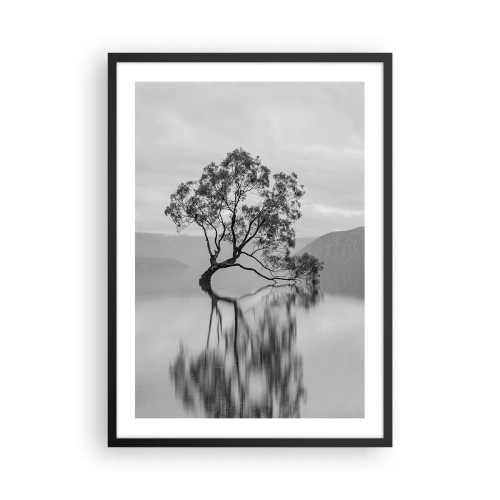 Plakat w czarnej ramie - Samotne drzewo w odbiciu na spokojnej wodzie - 50x70cm - Jest taki kraj - Nowoczesna dekoracja ścienna do salonu i sypialni ARTTOR