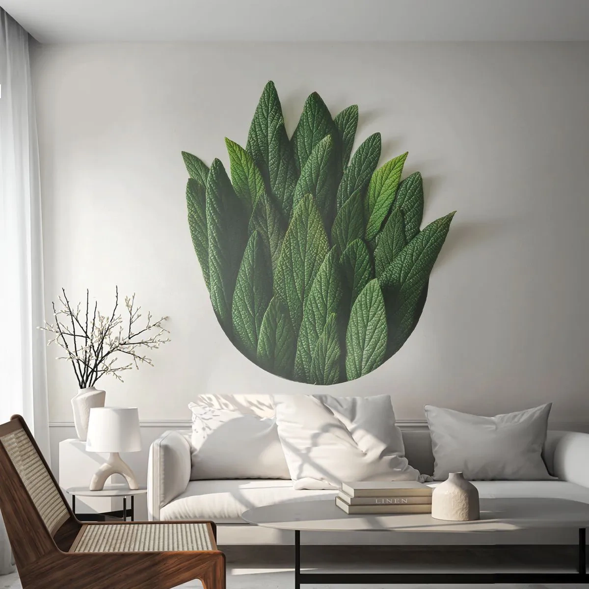 Fototapeta Premium Sand - Zielone liście ułożone w minimalistycznej, geometrycznej formie - 100x70cm - Nieposkromiona ciekawość - Nowoczesna dekoracja ścienna do salonu, kuchni i sypialni ARTTOR