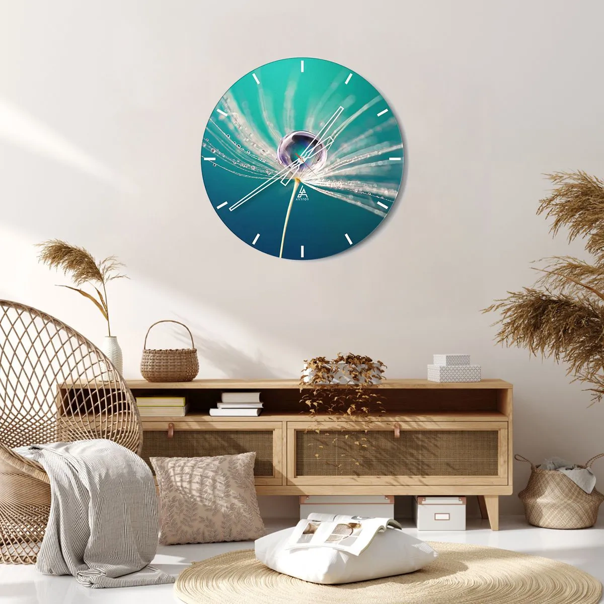 Zegar ścienny - Kropla rosy na nasionku dmuchawca w makrofotografii - 30x30cm - Mistyczna chwila - Nowoczesna dekoracja ścienna do salonu, kuchni i sypialni ARTTOR