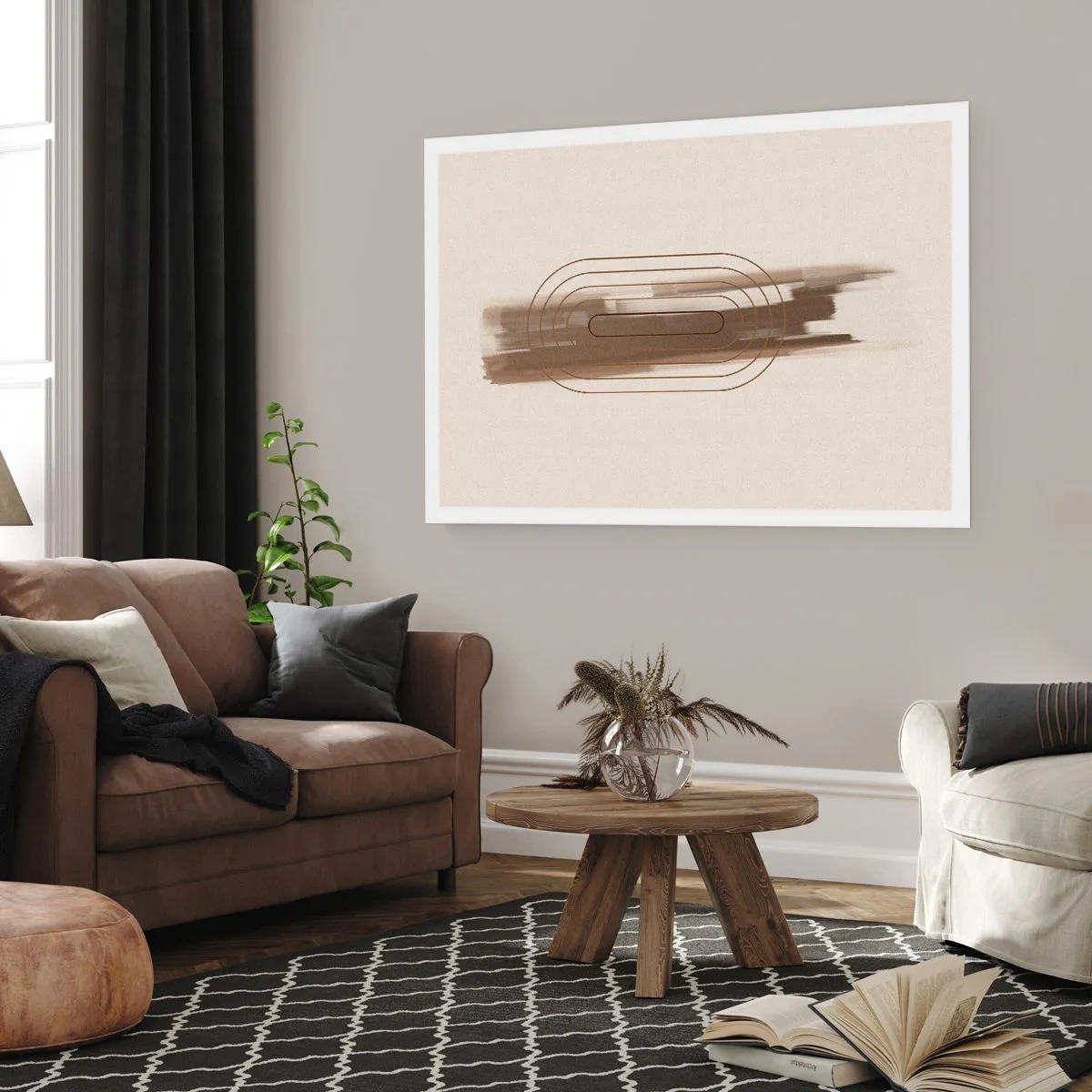 Plakat - Minimalistyczna kompozycja w odcieniach beżu i szarości z geometrycznym wzorem - 100x70cm - Powiew szarości - Nowoczesna dekoracja ścienna do salonu i sypialni ARTTOR