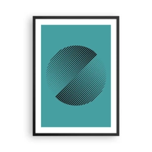 Plakat w czarnej ramie - Minimalistyczna grafika koła z liniami na turkusowym tle - 50x70cm - Koło – geometryczna wariacja - Nowoczesna dekoracja ścienna do salonu i sypialni ARTTOR