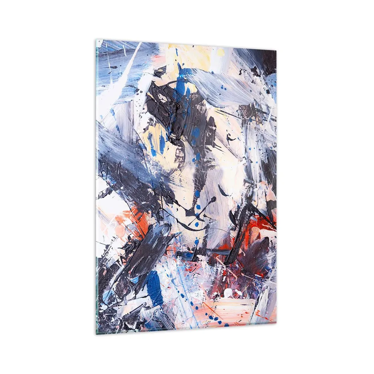 Obraz na szkle - Abstrakcja z dynamicznymi pociągnięciami pędzla w kolorach błękitu i czerwieni - 80x120cm - Szalony taniec abstrakcji - Nowoczesna dekoracja ścienna do salonu i sypialni ARTTOR