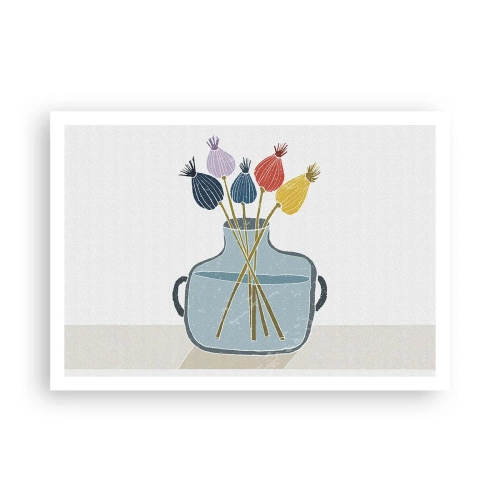 Plakat - Kolorowe suche kwiaty w wazonie na białym tle - 100x70cm - Jak makiem zasiał - Nowoczesna dekoracja ścienna do salonu i sypialni ARTTOR