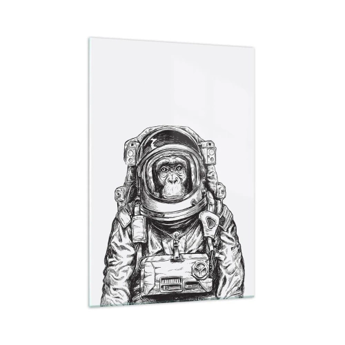 Obraz na szkle - Grafika astronauty w skafandrze z głową małpy - 70x100cm - Alternatywna ewolucja - Nowoczesna dekoracja ścienna do salonu i sypialni ARTTOR