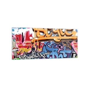 Obraz na szkle - Kolorowe graffiti z dynamicznymi napisami i ilustracjami - 120x50cm - Murale, murale, murale… - Nowoczesna dekoracja ścienna do salonu i sypialni ARTTOR