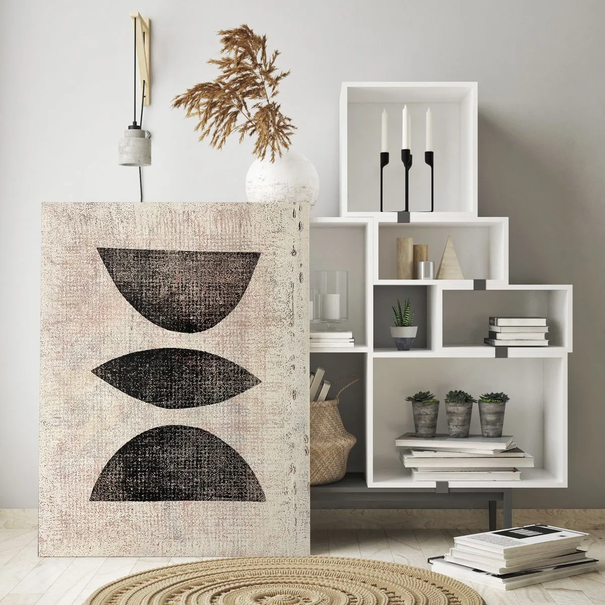 Obraz na szkle - Etniczne kształty w ciemnych tonacjach na jasnym tle - 70x100cm - Etniczna abstrakcja - Nowoczesna dekoracja ścienna do salonu i sypialni ARTTOR