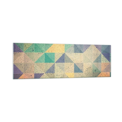 Obraz na szkle - Kolorowa kompozycja geometrycznych trójkątów w pastelowych odcieniach - 160x50cm - Republika trójkątów - Nowoczesna dekoracja ścienna do salonu i sypialni ARTTOR