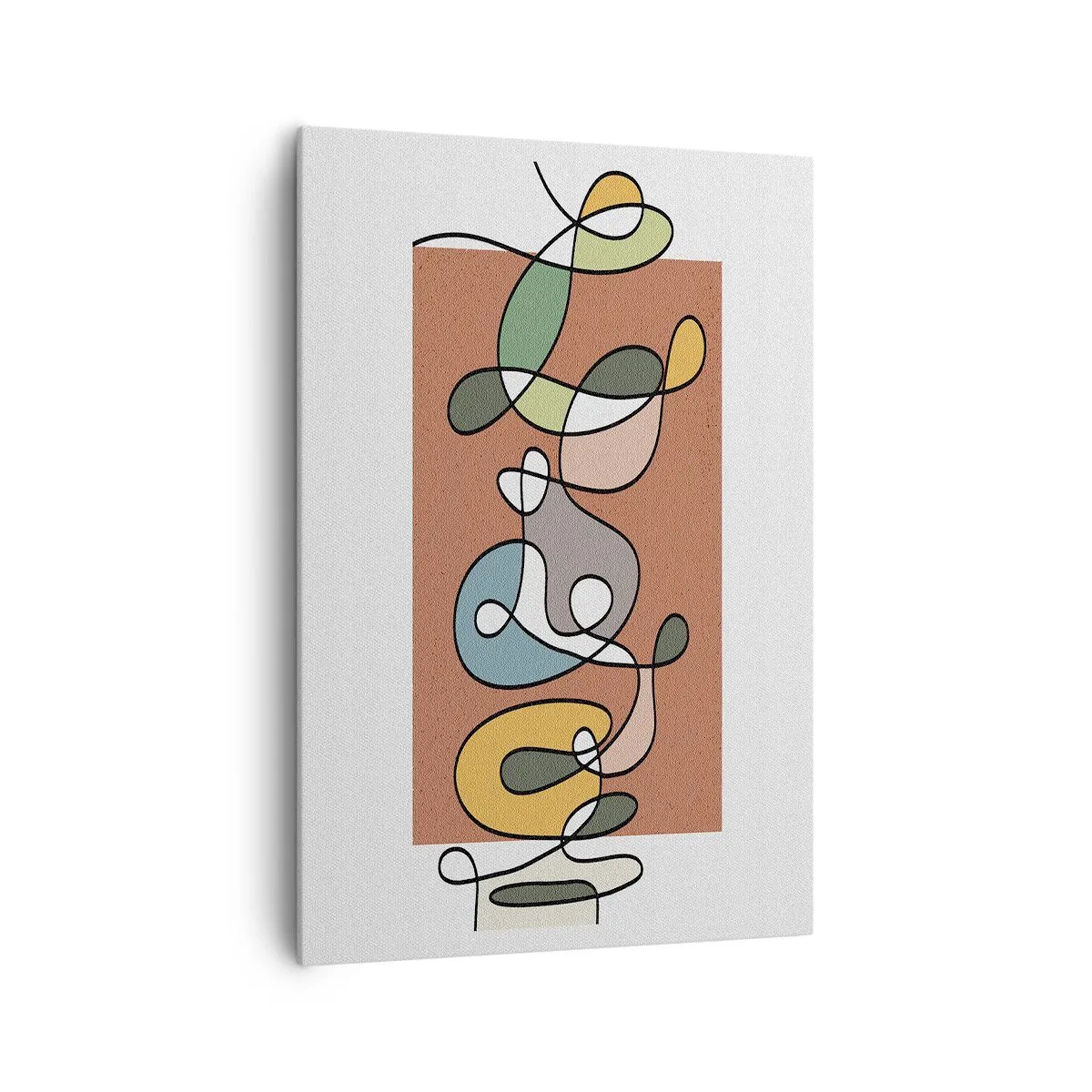 Obraz na płótnie - Kompozycja abstrakcyjnych linii i kształtów w harmonijnych kolorach ziemi - 70x100cm - Abstrakcja: kolorowy pląs - Nowoczesna dekoracja ścienna do salonu i sypialni ARTTOR