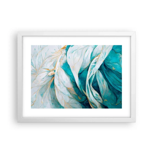 Plakat w białej ramie - Błękitna abstrakcja z motywem złota - 40x30 cm