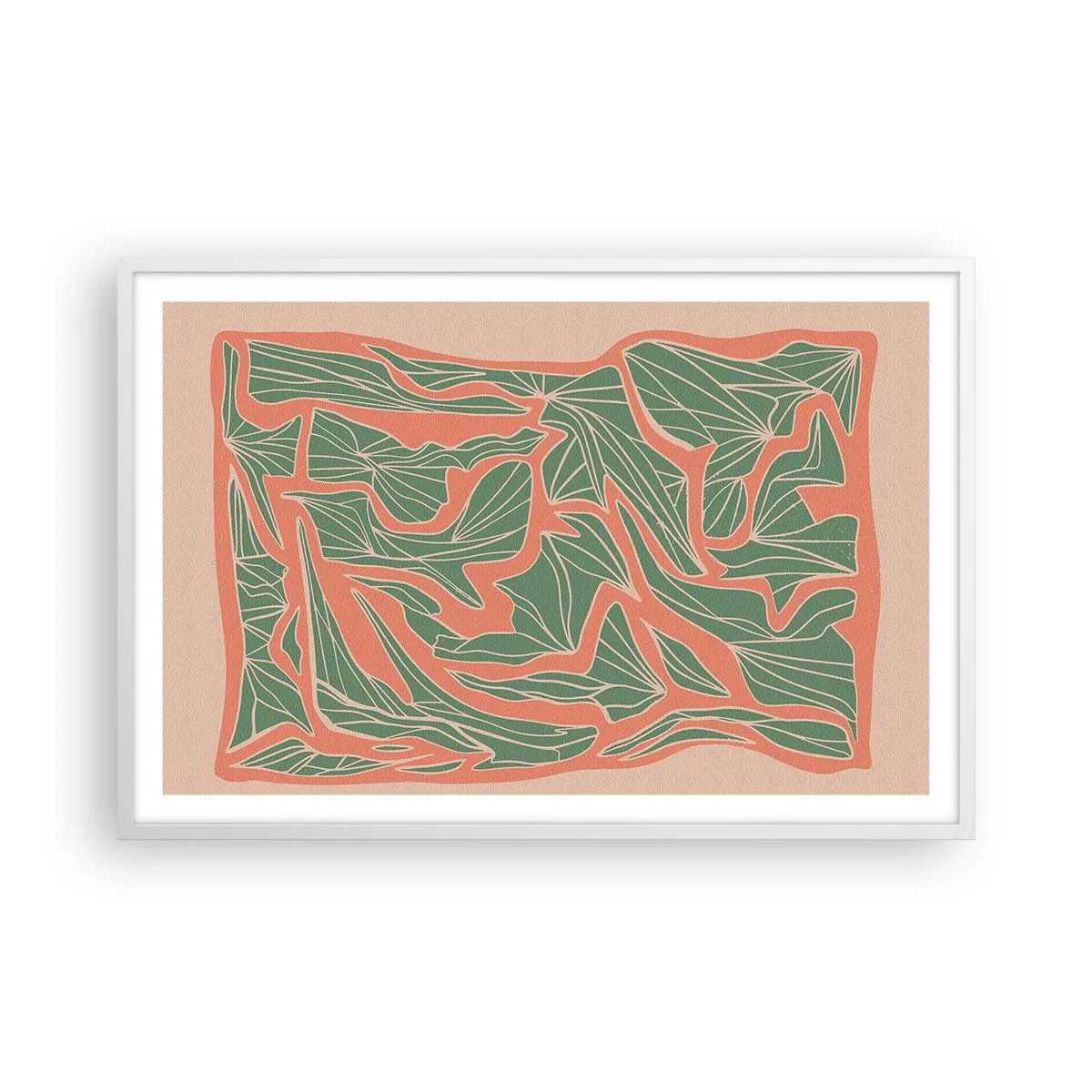 Plakat w białej ramie - Zmagania koralu i zieleni - 91x61 cm