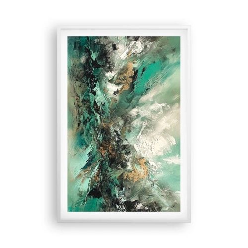 Plakat w białej ramie - Szmaragdowo-czarna kipiel - 61x91 cm