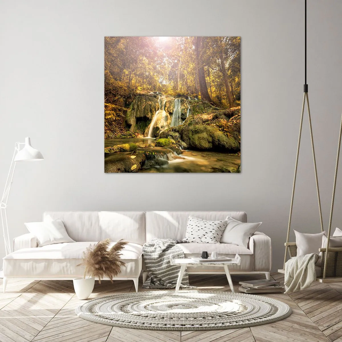 Obraz na płótnie - Leśna kaskada w zieleni - 70x70 cm