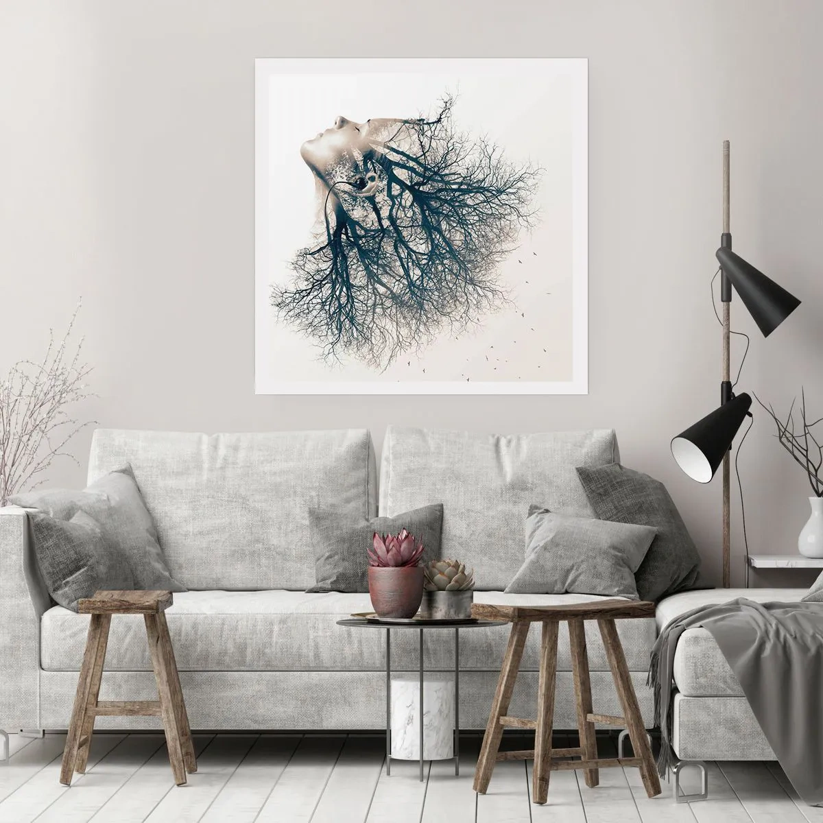 Plakat - Zasłuchana w szept drzewa - 40x40 cm