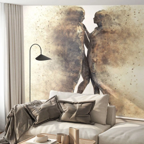 Fototapeta Premium Canvas - Abstrakcyjny duet sylwetek w piaskowych odcieniach - 100x70cm - Z prochu powstali, by kochać - Nowoczesna dekoracja ścienna do salonu i sypialni ARTTOR