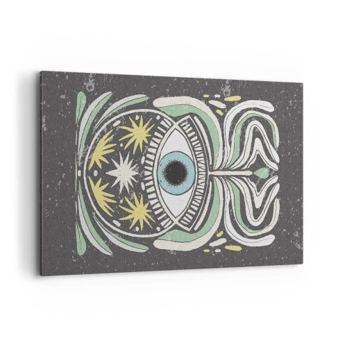 Obraz na płótnie - Symboliczne oko w otoczeniu abstrakcyjnych wzorów - 120x80cm - Plemienne rytuały - Nowoczesna dekoracja ścienna do salonu, kuchni i sypialni ARTTOR