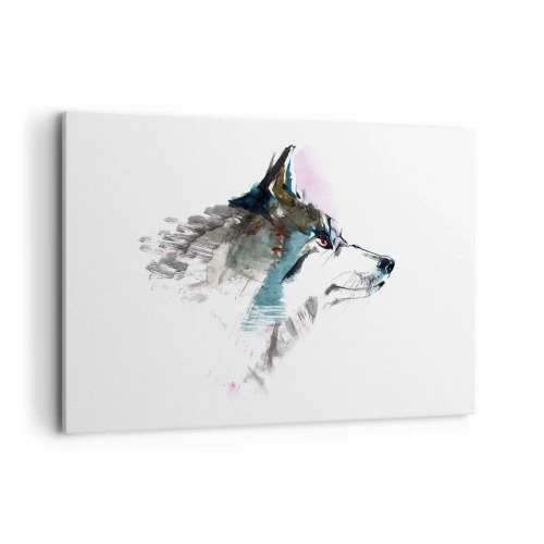 Obraz na płótnie - Akwarelowy wilk w minimalistycznym stylu - 100x70cm - O wilku mowa - Nowoczesna dekoracja ścienna do salonu, kuchni i sypialni ARTTOR