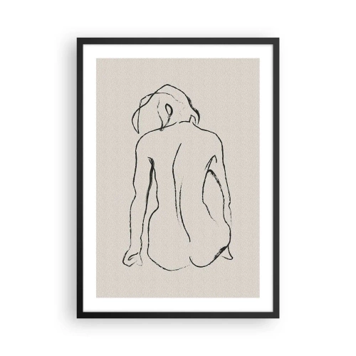Plakat w czarnej ramie - Minimalistyczny szkic nagiej kobiety siedzącej tyłem - 50x70cm - Akt dziewczęcy - Nowoczesna dekoracja ścienna do salonu i sypialni ARTTOR