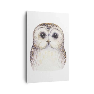 Obraz na płótnie - Portret sowy na jasnym tle z delikatnymi kolorami - 80x120cm - Spójrz mi w oczy - Nowoczesna dekoracja ścienna do salonu i sypialni ARTTOR