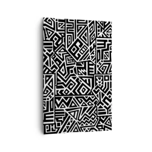 Obraz na płótnie - Czarno-białe geometryczne wzory inspirowane kulturą prekolumbijską - 80x120cm - Kompozycja prekolumbijska - Nowoczesna dekoracja ścienna do salonu i sypialni ARTTOR