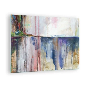Obraz na szkle - Kolorowa abstrakcja z dynamicznymi smugami i teksturą farby - 70x50cm - Barwne wrażenia i skojarzenia - Nowoczesna dekoracja ścienna do salonu i sypialni ARTTOR