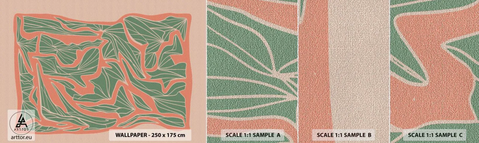 Fototapeta Próbka Premium Canvas - Zmagania koralu i zieleni - Boho, Pastelowy, Sztuka - 100x30 cm