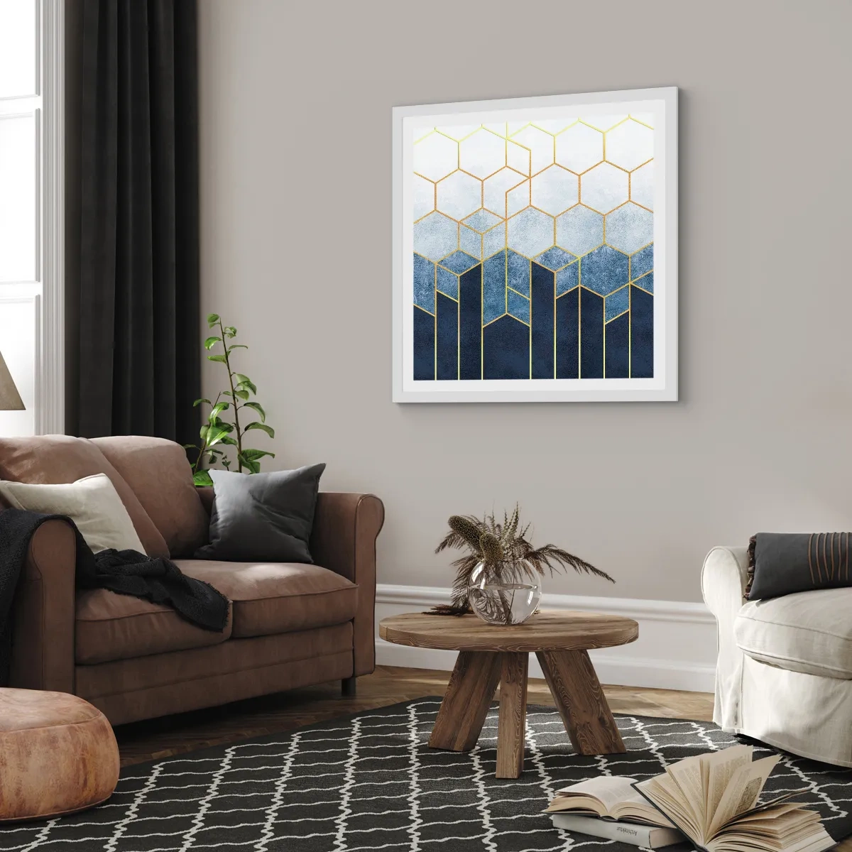 Plakat w białej ramie - Kompozycja w synkopowym rytmie - 40x40 cm