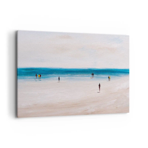 Obraz na płótnie - Plaża z ludźmi na tle spokojnego morza - 120x80cm - Naturalna potrzeba - Nowoczesna dekoracja ścienna do salonu, kuchni i sypialni ARTTOR