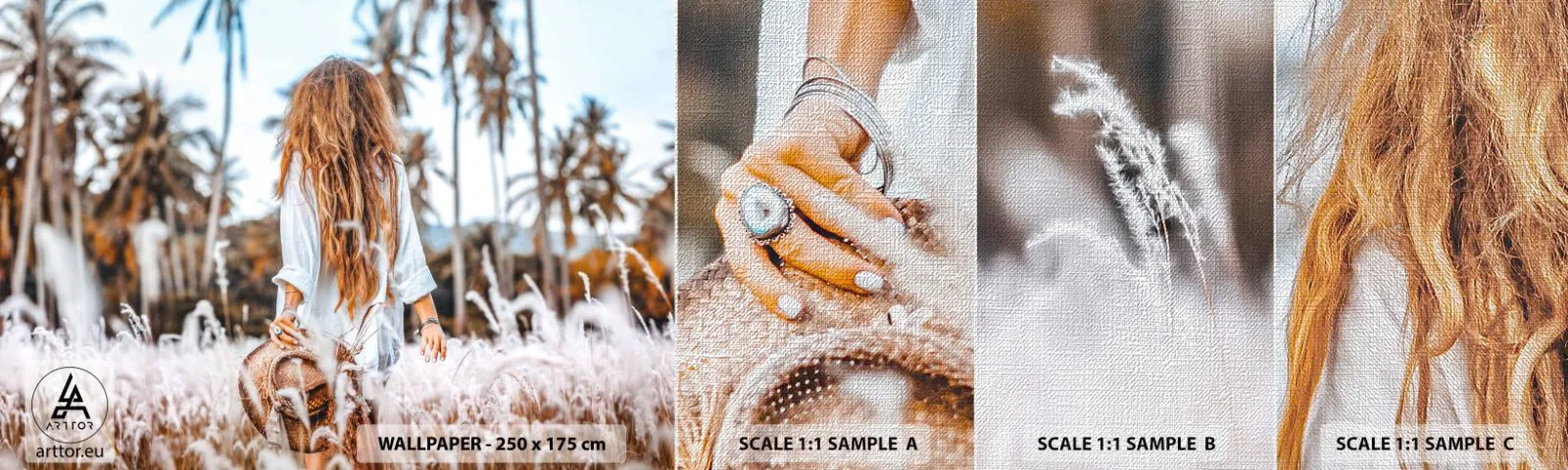 Fototapeta Próbka Premium Canvas - Zrodzona z puchu traw - Kobieta, Vintage, Boho - 100x30 cm