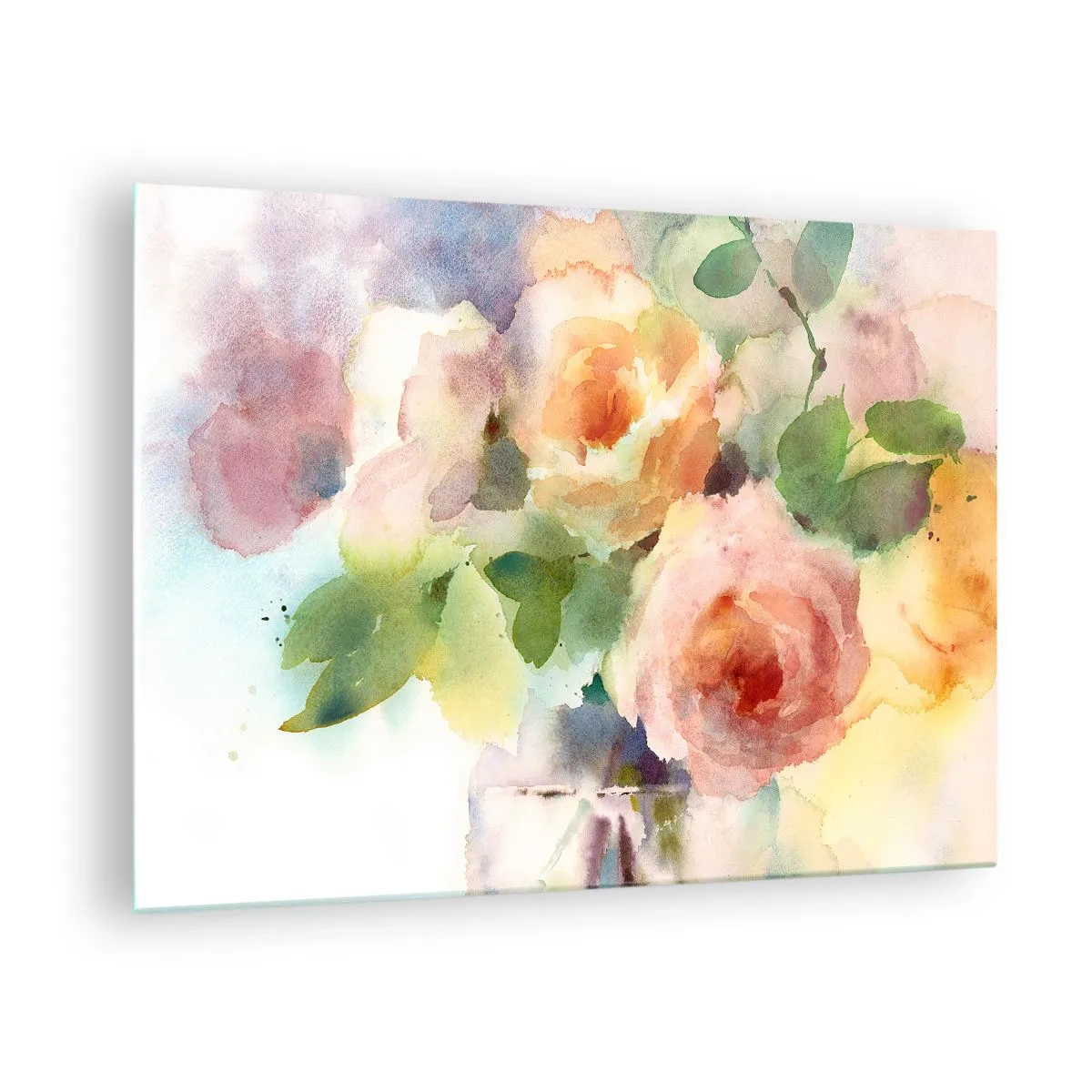 Obraz na szkle - Akwarelowy obraz róż w delikatnych pastelowych barwach - 70x50cm - Delikatne jak akwarela - Nowoczesna dekoracja ścienna do salonu i sypialni ARTTOR