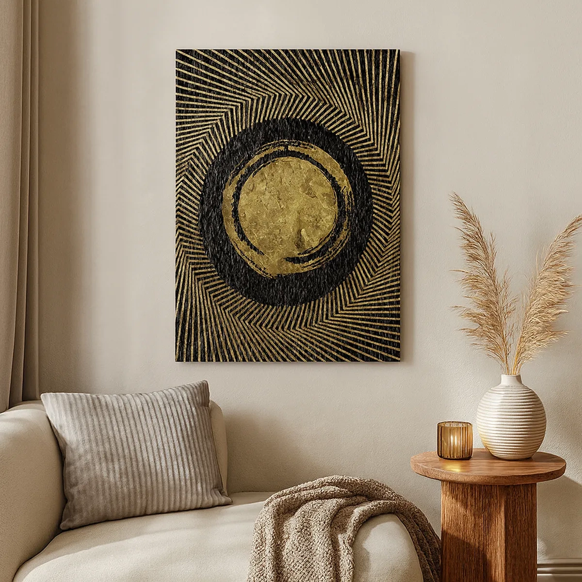 Obraz na płótnie - Abstrakcyjna geometryczna kompozycja w złotych i czarnych tonach - 50x70cm - Kompozycja glamour - Nowoczesna dekoracja ścienna do salonu, kuchni i sypialni ARTTOR