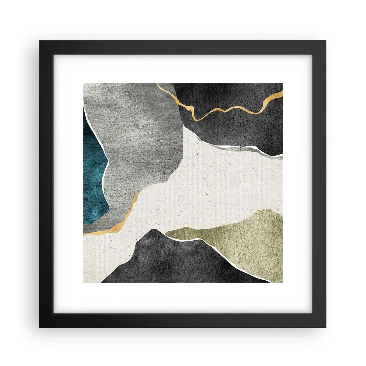 Plakat w czarnej ramie - Mozaikowa kompozycja z nitką złota - 30x30 cm