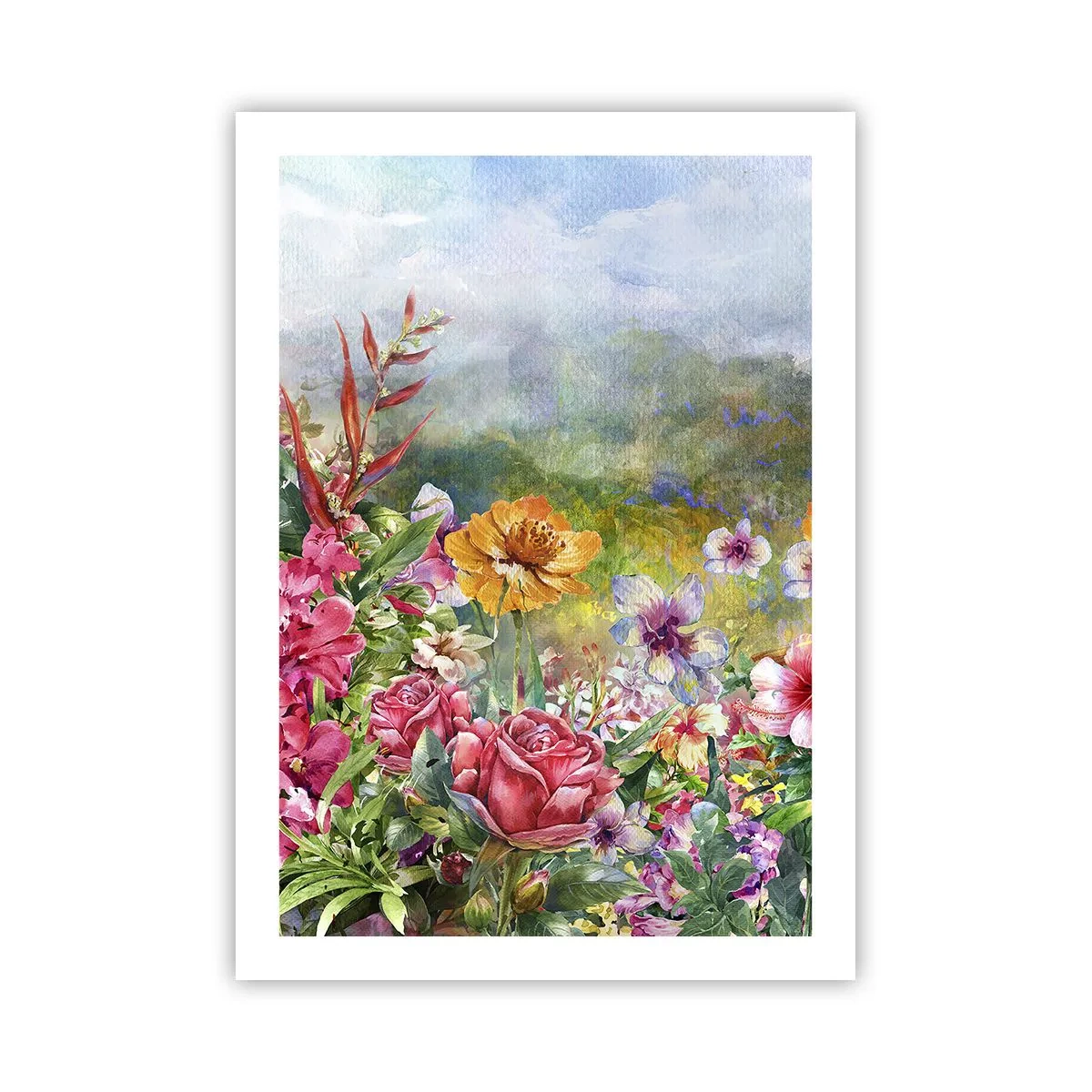 Plakat - Pole kwiatów w słoneczny dzień - 50x70cm - Ogród, który oszalał - Nowoczesna dekoracja ścienna do salonu, kuchni i sypialni ARTTOR
