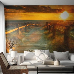 Fototapeta Samoprzylepna Deluxe Sticker - Skąpane w starym złocie - Krajobraz, Morze, Zejście Na Plażę - 100x70 cm