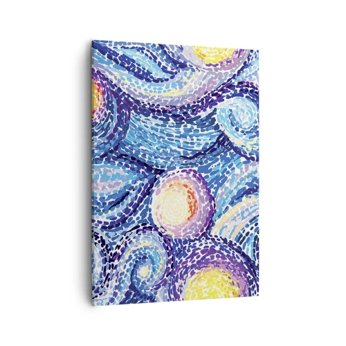 Obraz na płótnie - Abstrakcyjna kompozycja wirujących błękitnych i żółtych wzorów - 50x70cm - Z obrazu van Gogha - Nowoczesna dekoracja ścienna do salonu, kuchni i sypialni ARTTOR