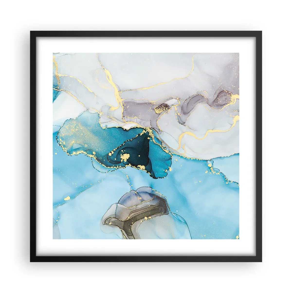 Plakat w czarnej ramie - Studium spotkania szarości z turkusem - 50x50 cm
