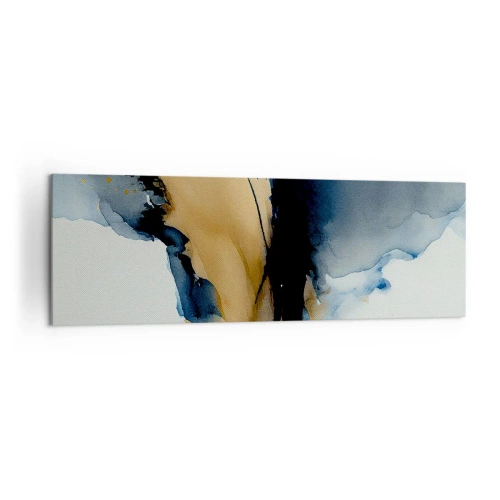 Obraz na płótnie - Abstrakcyjna kompozycja w odcieniach granatu i złota - 160x50cm - Za zasłoną - Nowoczesna dekoracja ścienna do salonu i sypialni ARTTOR