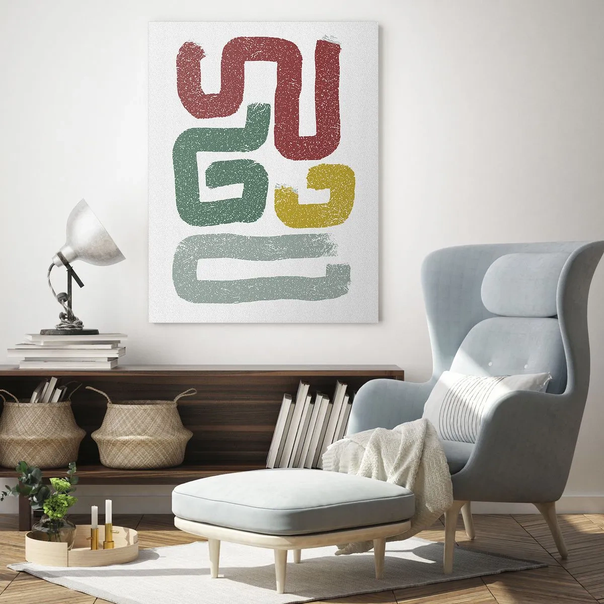 Obraz na szkle - Kolorowe abstrakcyjne znaki na białym tle - 50x70cm - W nieznanym języku - Nowoczesna dekoracja ścienna do salonu, kuchni i sypialni ARTTOR