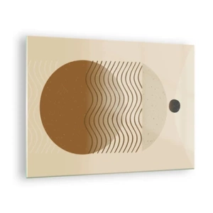 Obraz na szkle - Kompozycja geometryczna z falami i kołami w beżowej kolorystyce - 70x50cm - O pochodzeniu figur geometrycznych - Nowoczesna dekoracja ścienna do salonu i sypialni ARTTOR
