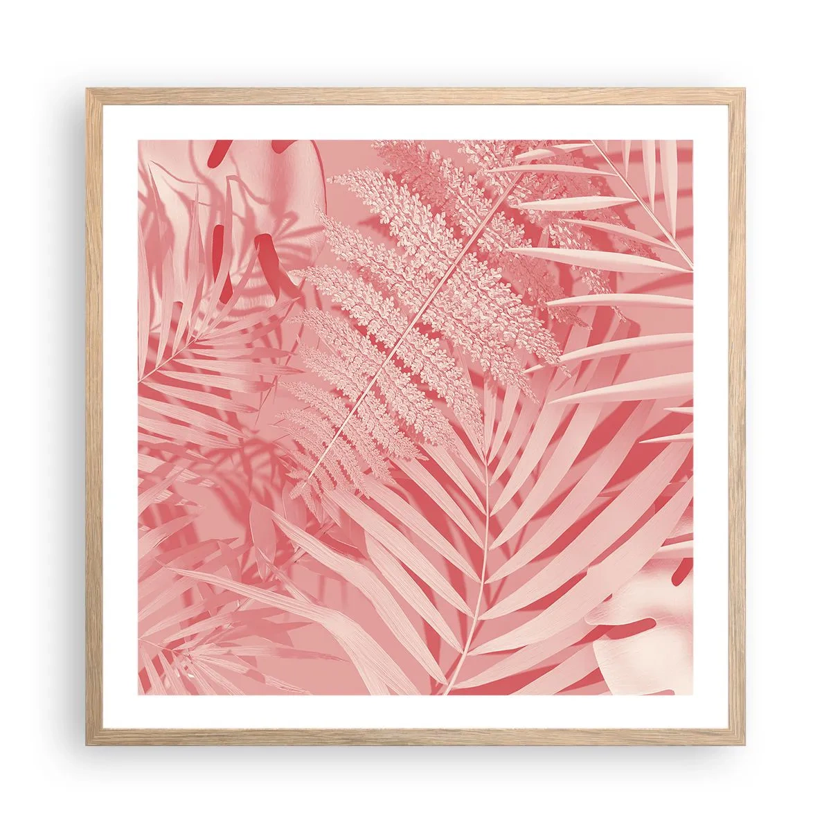 Plakat w ramie jasny dąb - Różowy koncept - 60x60 cm