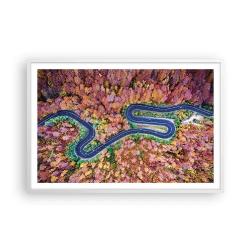 Plakat w białej ramie - Krętą drogą poprzez las - 91x61 cm