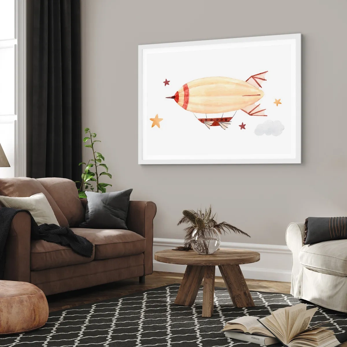 Plakat w białej ramie - Powietrzny statek - 91x61 cm