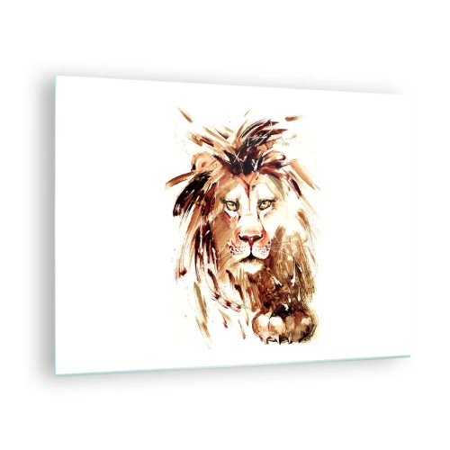 Obraz na szkle - Portret lwa w stylu akwarelowym na białym tle - 70x50cm - Siła i godność - Nowoczesna dekoracja ścienna do salonu i sypialni ARTTOR