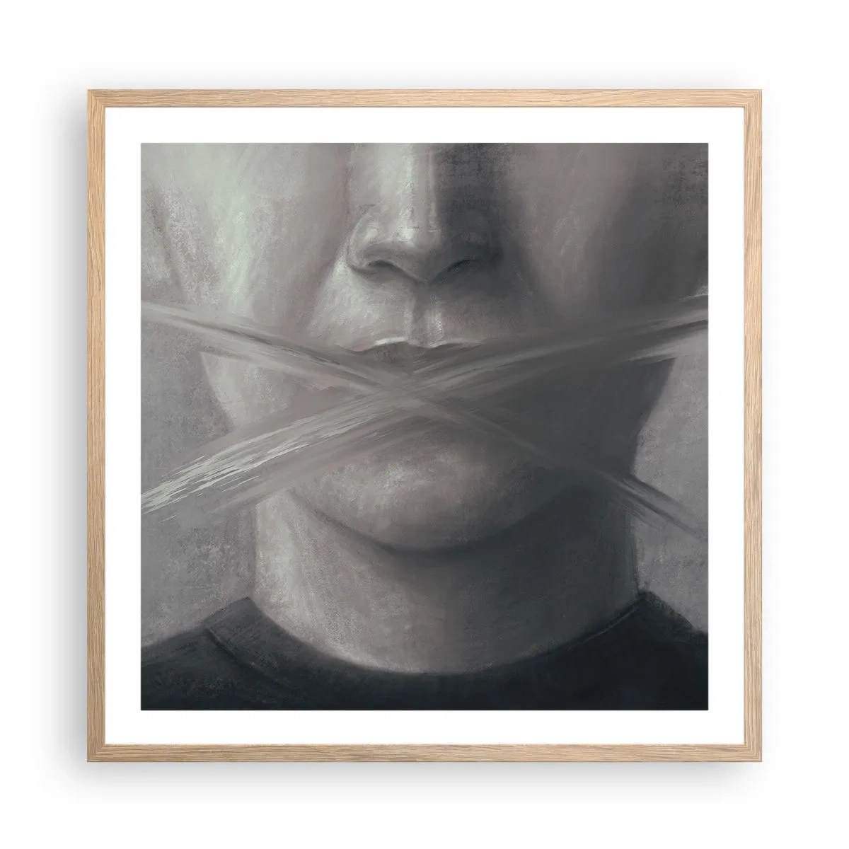 Plakat w ramie jasny dąb - Ani słowa - 60x60 cm