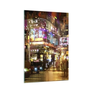 Obraz na szkle - Tętniące życiem miasto nocą w świetle neonów - 70x100cm - W morzu światła - Nowoczesna dekoracja ścienna do salonu i sypialni ARTTOR