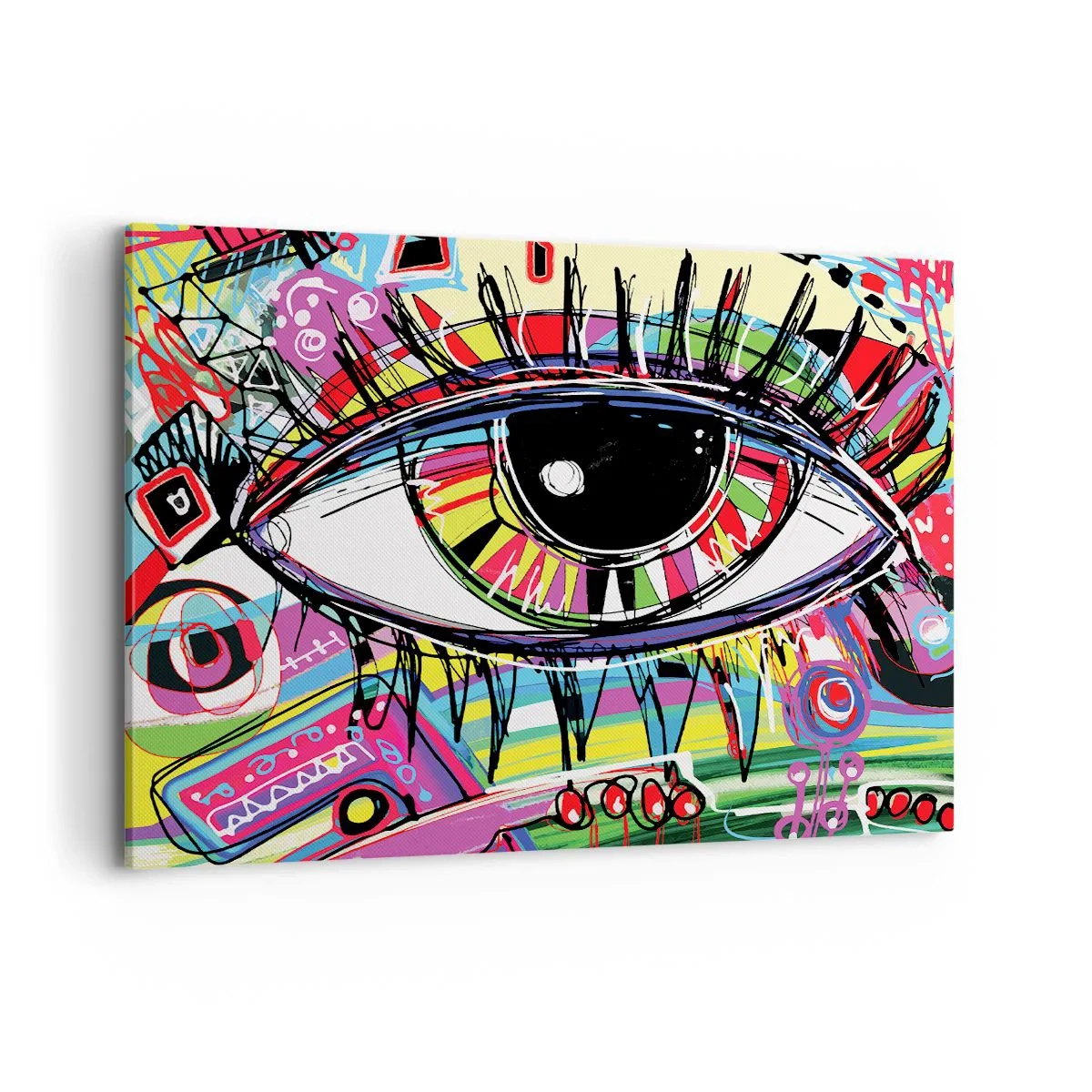 Obraz na płótnie - Kolorowe abstrakcyjne oko w stylu graffiti - 120x80cm - Kolorowe oko - kolorowa dusza - Nowoczesna dekoracja ścienna do salonu, kuchni i sypialni ARTTOR