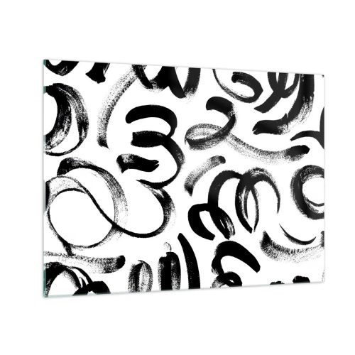 Obraz na szkle - Czarno-białe abstrakcyjne pociągnięcia pędzla - 70x50cm - Czarno na białym - Nowoczesna dekoracja ścienna do salonu i sypialni ARTTOR