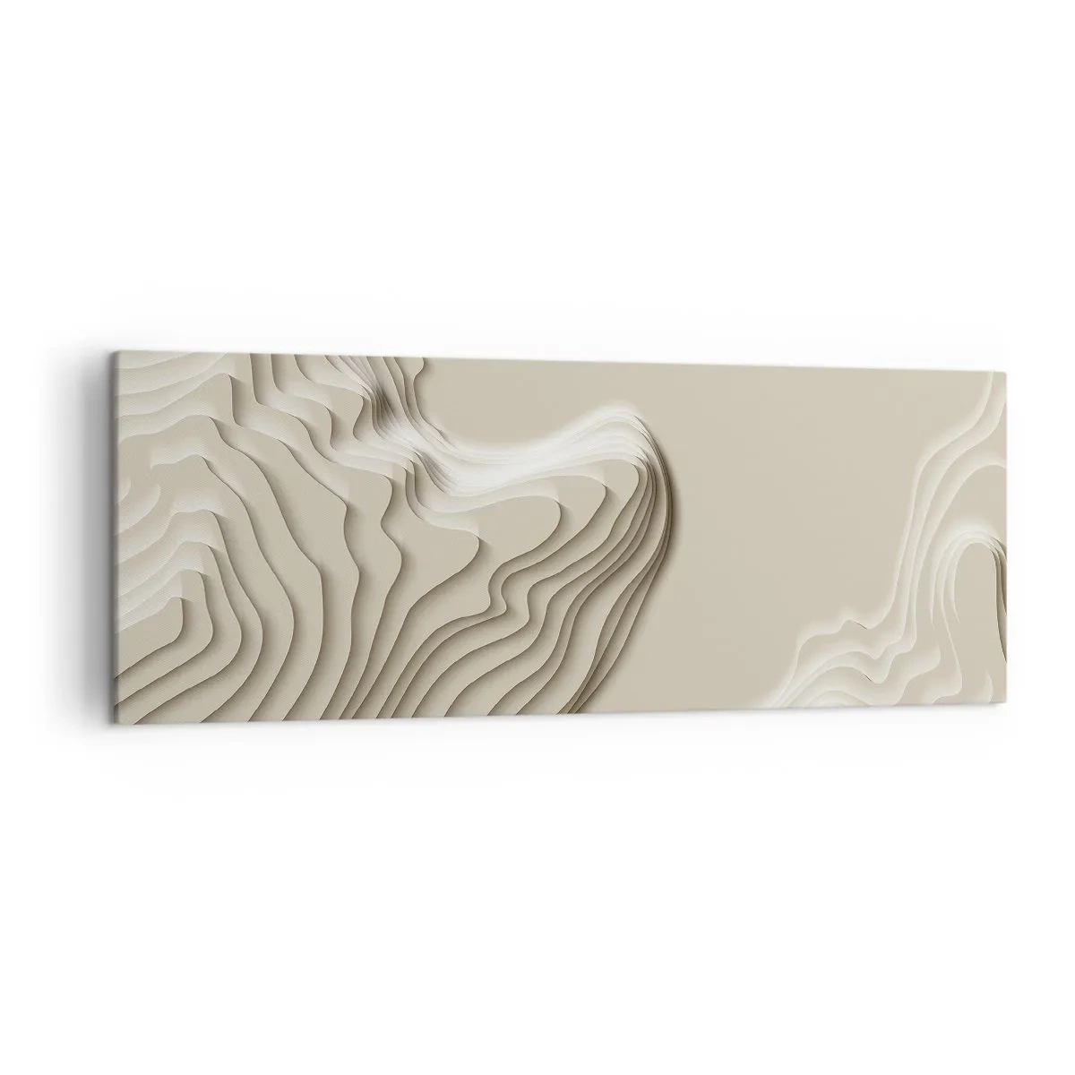 Obraz na płótnie - Abstrakcyjny wzór w odcieniach beżu z liniowym efektem - 140x50cm - Topografia sztuki - Nowoczesna dekoracja ścienna do salonu i sypialni ARTTOR