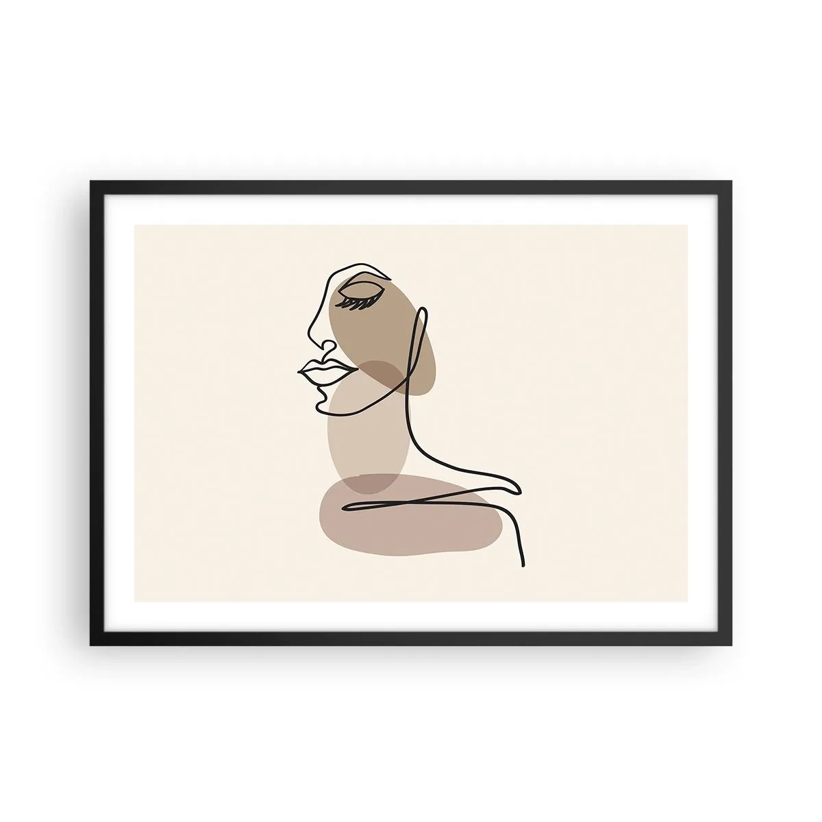 Plakat w czarnej ramie - Kobiecy profil w minimalistycznym stylu line art - 70x50cm - Pewna linia piękna - Nowoczesna dekoracja ścienna do salonu i sypialni ARTTOR