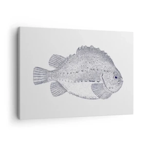 Obraz na płótnie - Czarno-biały rysunek ryby na białym tle w stylu minimalistycznym - 70x50cm - Do albumu przyrodnika - Nowoczesna dekoracja ścienna do salonu i sypialni ARTTOR