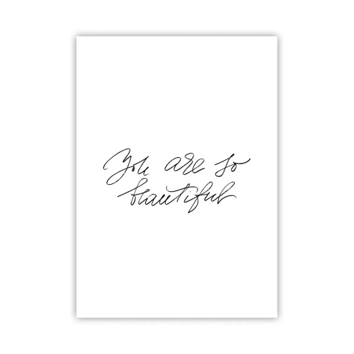 Plakat - Czarny napis 'You are so beautiful' na białym tle - 50x70cm - Naprawdę, uwierz… - Nowoczesna dekoracja ścienna do salonu, kuchni i sypialni ARTTOR